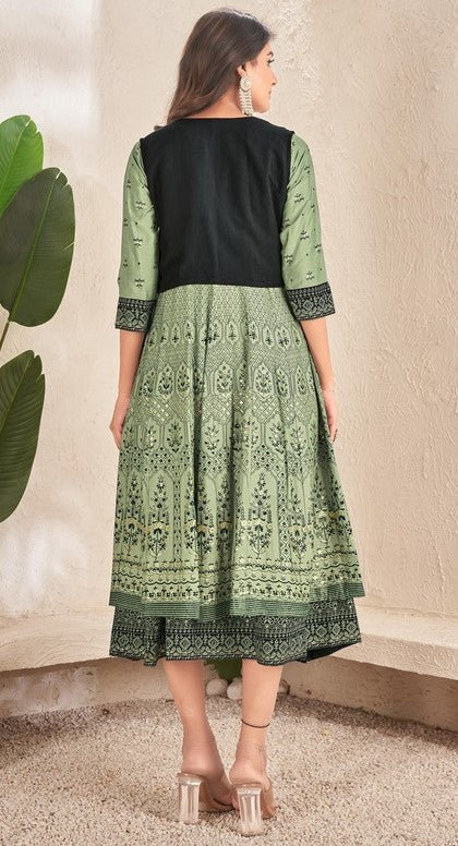 Striking Green Color Cotton Fabric Designer Kurti