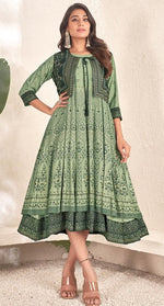 Striking Green Color Cotton Fabric Designer Kurti