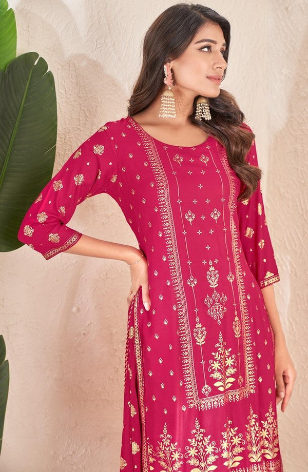 Striking Pink Color Cotton Fabric Designer Kurti