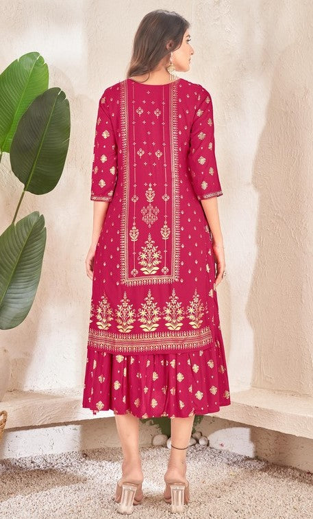 Striking Pink Color Cotton Fabric Designer Kurti