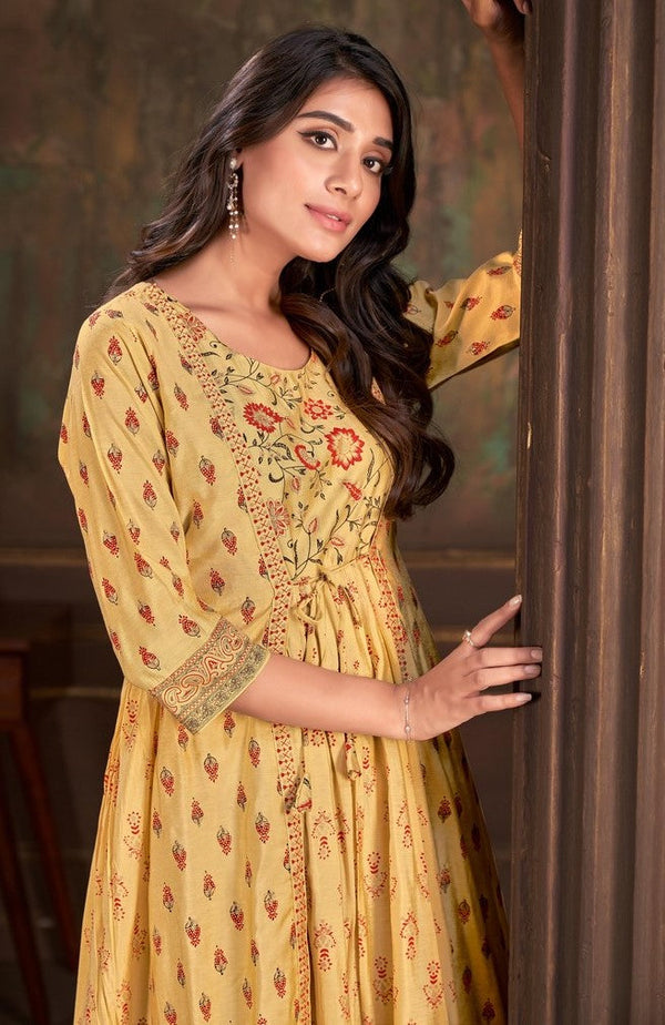 Striking Mustard Color Cotton Fabric Designer Kurti