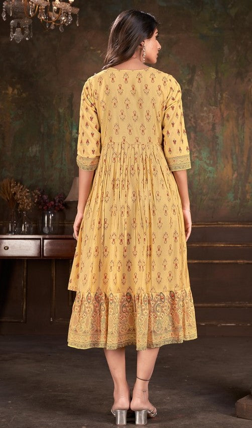 Striking Mustard Color Cotton Fabric Designer Kurti