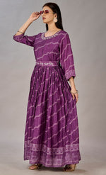 Striking Purple Color Muslin Fabric Gown