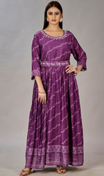 Striking Purple Color Muslin Fabric Gown