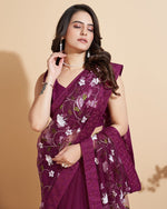 Elegant Wine Color Net Fabric Designer Saree