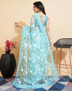 Elegant Aqua Color Net Fabric Designer Saree