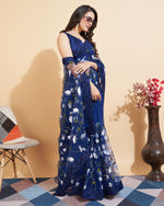 Elegant Blue Color Net Fabric Designer Saree