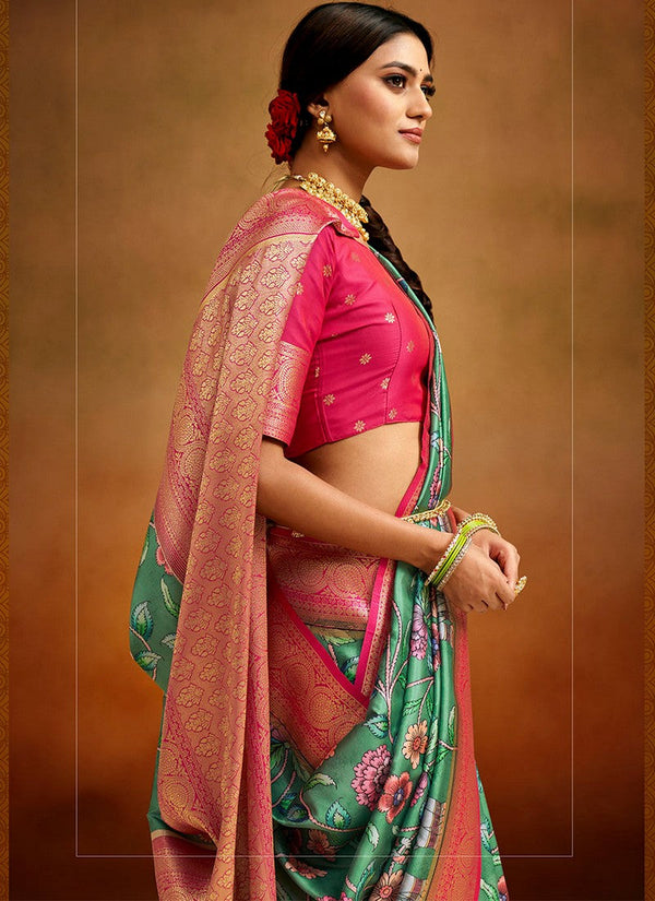 Lovely Green Color Banarasi Fabric Designer Saree