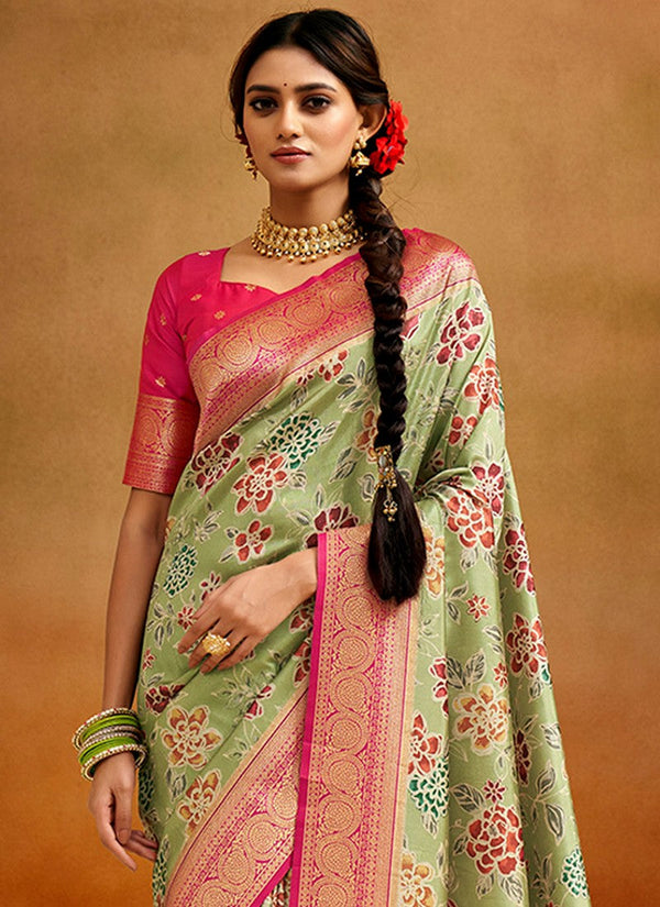 Lovely Green Color Banarasi Fabric Designer Saree