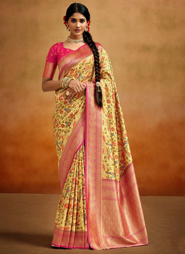 Lovely Yellow Color Banarasi Fabric Designer Saree