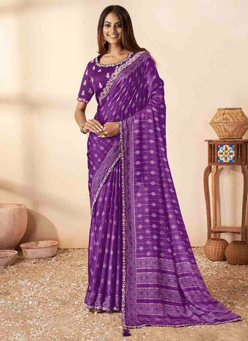 Beauteous Purple Color Silk Fabric Designer Saree