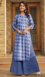 Lovely Blue Color Rayon Fabric Casual Kurti With Bottom