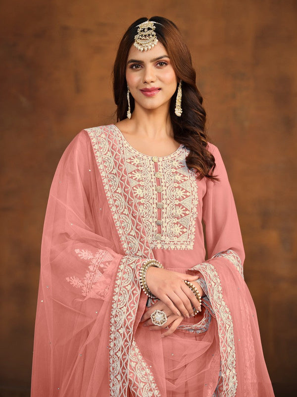 Dazzling Peach Color Georgette Fabric Sharara Suit