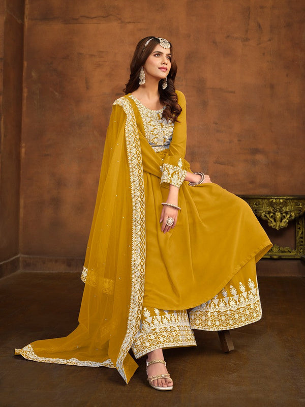 Dazzling Mustard Color Georgette Fabric Sharara Suit