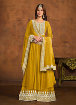 Dazzling Mustard Color Georgette Fabric Sharara Suit