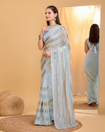 Amazing Grey Color Georgette Fabric Partywear Saree