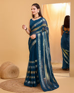 Amazing Teal Color Georgette Fabric Partywear Saree