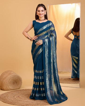 Amazing Teal Color Georgette Fabric Partywear Saree
