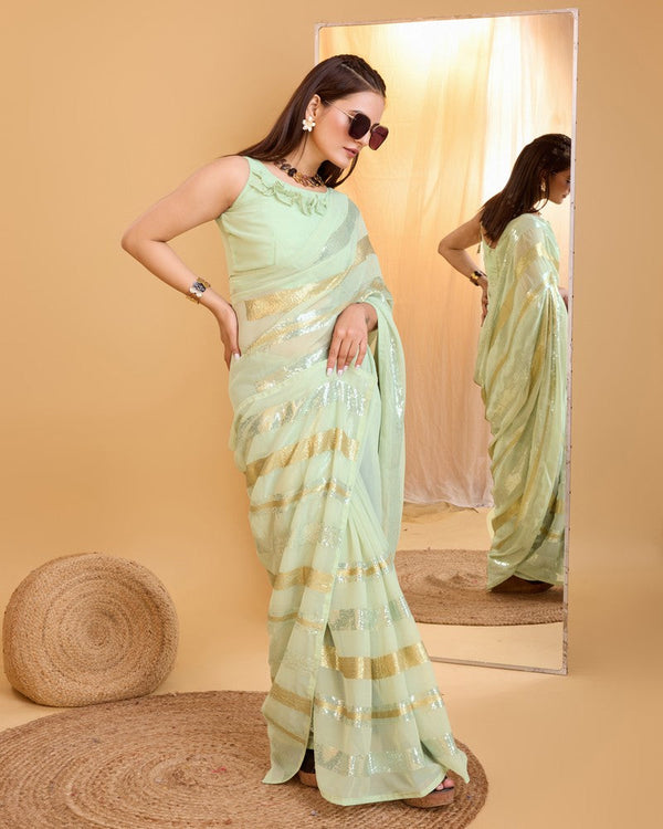 Amazing Green Color Georgette Fabric Partywear Saree