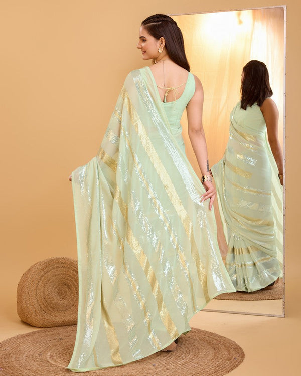 Amazing Green Color Georgette Fabric Partywear Saree