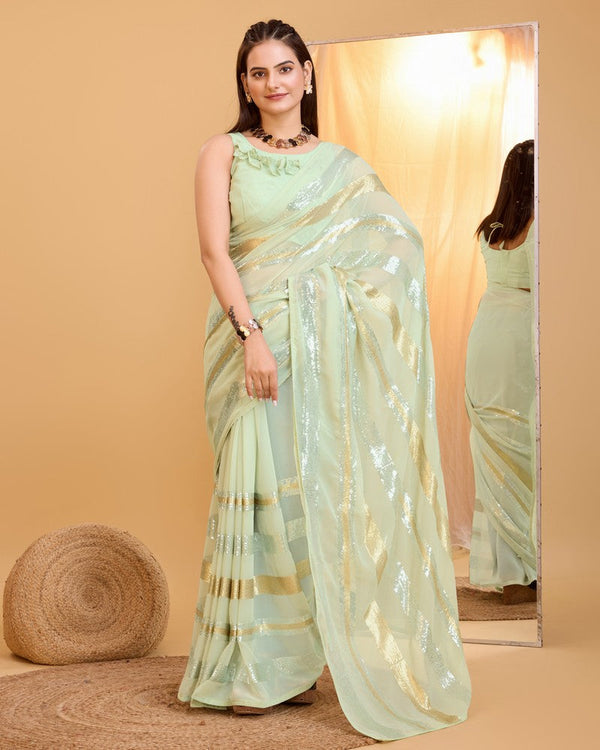 Amazing Green Color Georgette Fabric Partywear Saree