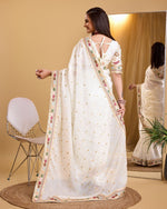 Dazzling Cream Color Organza Fabric Partywear Saree