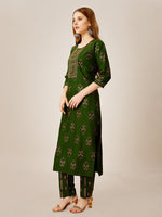Lovely Green Color Rayon Fabric Casual Kurti With Bottom