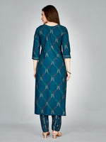 Lovely Teal Color Rayon Fabric Casual Kurti With Bottom