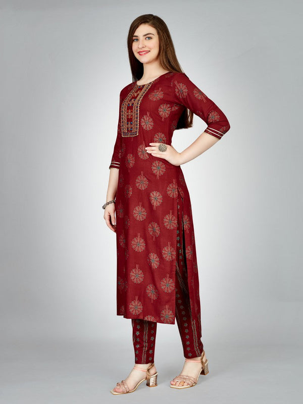 Lovely Maroon Color Rayon Fabric Casual Kurti With Bottom