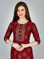 Lovely Maroon Color Rayon Fabric Casual Kurti With Bottom