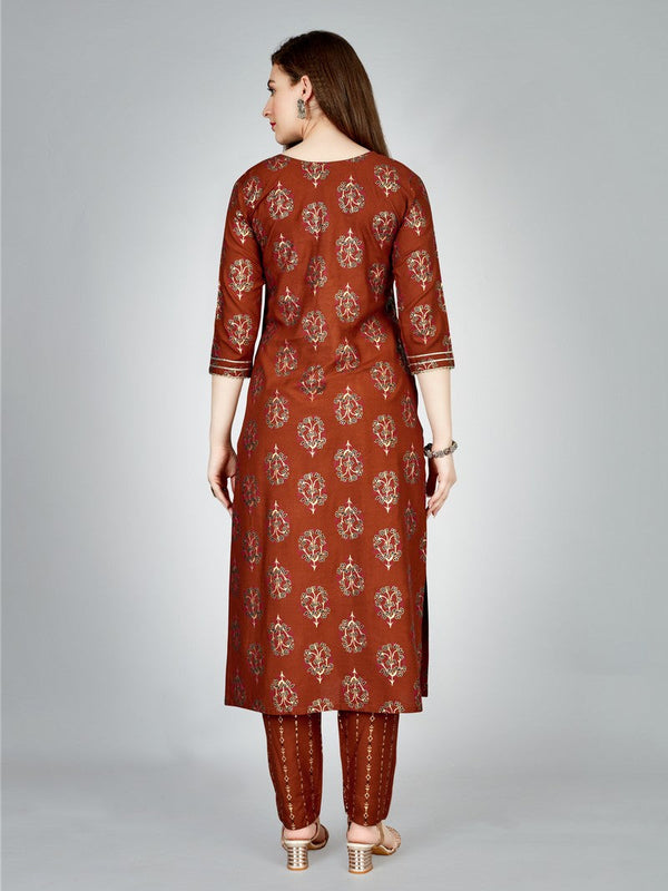Lovely Brown Color Rayon Fabric Casual Kurti With Bottom