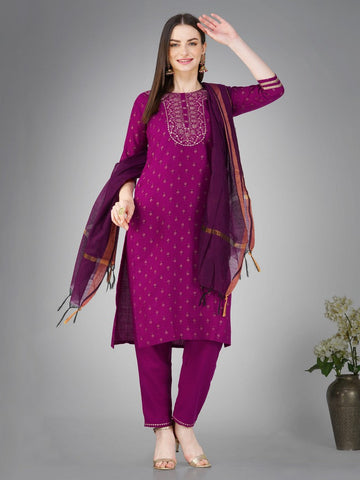 Divine Purple Color Cotton Fabric  Suit