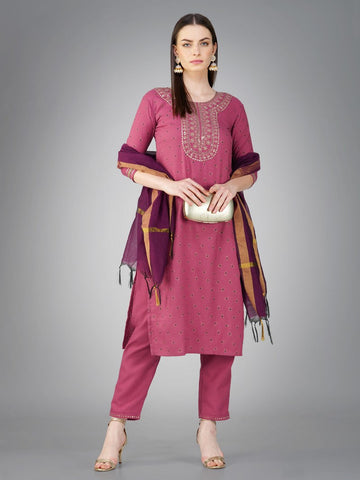 Divine Pink Color Cotton Fabric  Suit