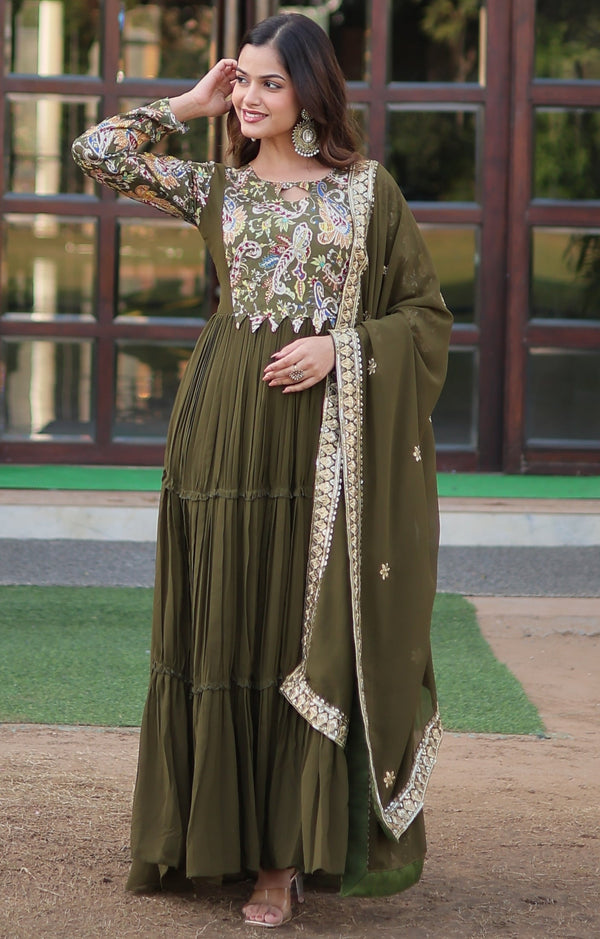 Striking Green Color Georgette Fabric Gown