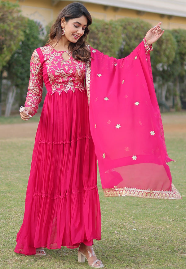 Striking Pink Color Georgette Fabric Gown