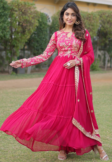 Striking Pink Color Georgette Fabric Gown