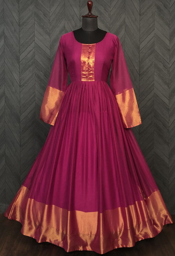Striking Wine Color Chiffon Fabric Gown