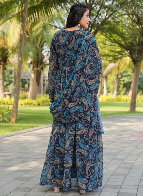 Striking Navy Blue Color Georgette Fabric Gown
