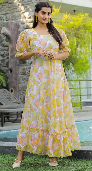 Pretty Yellow Color Georgette Fabric Designer Kurti