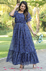 Pretty Navy Blue Color Georgette Fabric Designer Kurti