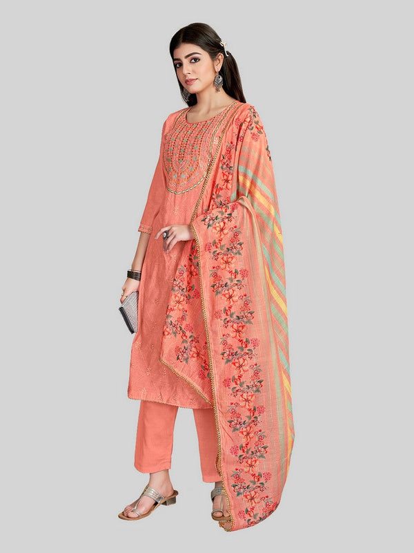 Dazzling Peach Color Chanderi Fabric Designer Suit