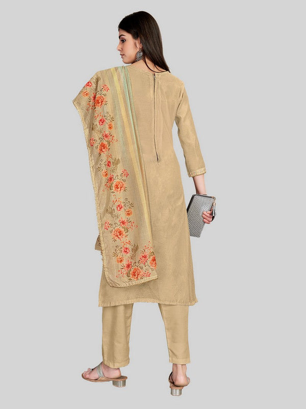 Dazzling Brown Color Chanderi Fabric Designer Suit