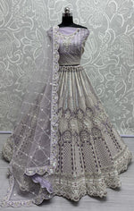 Dazzling Purple Color Net Fabric Wedding Lehenga
