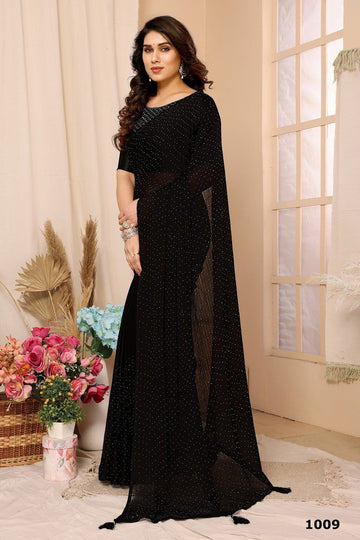 Lovely Black Color Chiffon Fabric Casual Saree