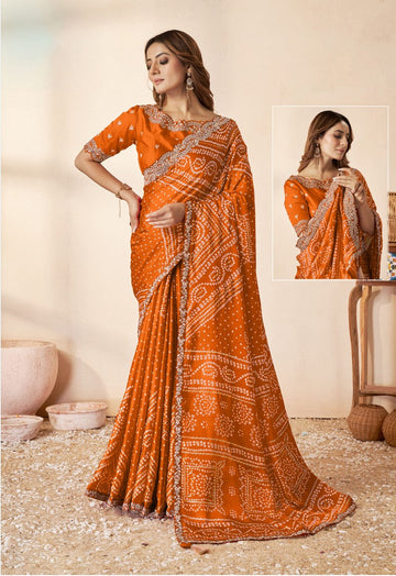 Lovely Mustard Color Silk Fabric Partywear Saree