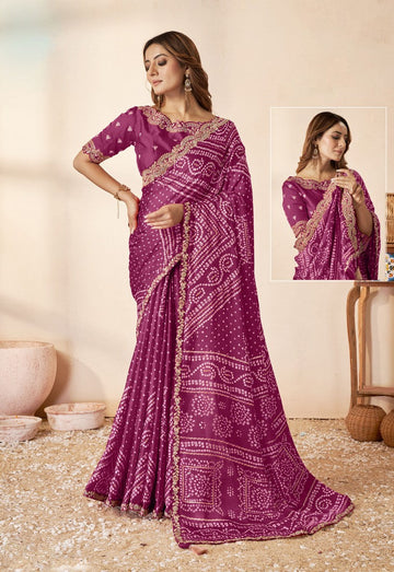 Lovely Voilet Color Silk Fabric Partywear Saree