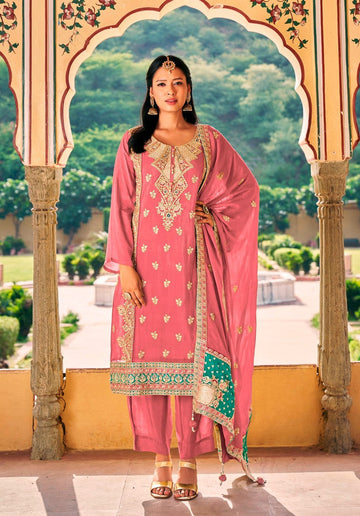 Angelic Pink Color Chinon Fabric Designer Suit