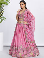 Beautiful Pink Color Chiffon Fabric Party Wear Lehenga
