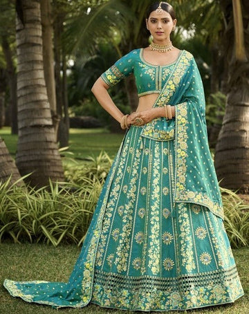 Amazing Turquoise Color Banarasi Fabric Party Wear Lehenga
