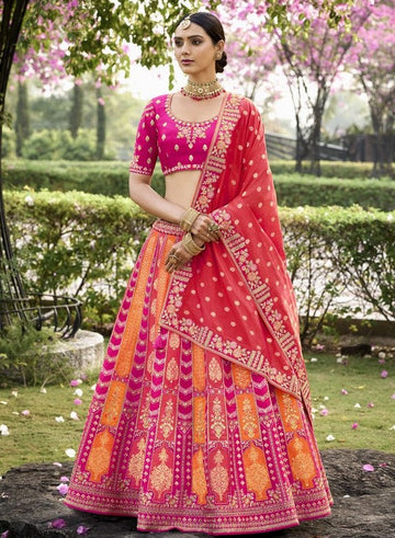 Amazing Pink Color Banarasi Fabric Party Wear Lehenga